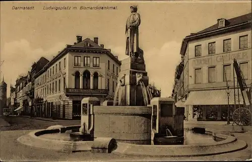 Ak Darmstadt in Hessen, Ludwigsplatz mit Bismarckdenkmal