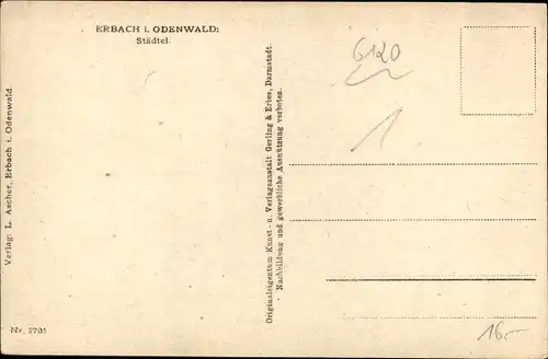 Ak Erbach im Odenwald Hessen, Städtel