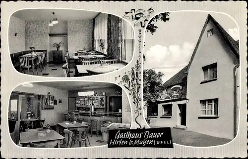 Ak Hirten in der Eifel, Gasthaus und Pension Bauer, Außenansicht, Speisesaal