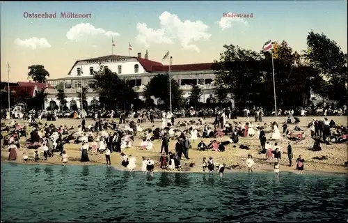 Ak Ostseebad Möltenort Heikendorf, Partie am Badestrand, Badende