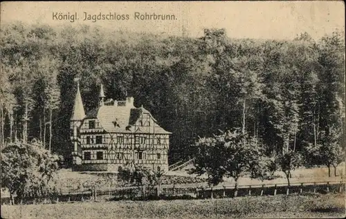 Ak Rohrbrunn Weibersbrunn im Spessart, Königliches Jagdschloss Rohrbrunn, Außenansicht