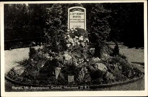 Ak Rhenen Utrecht, Mil. Begraafsplaats Grebbe, Monument 22. R.I.