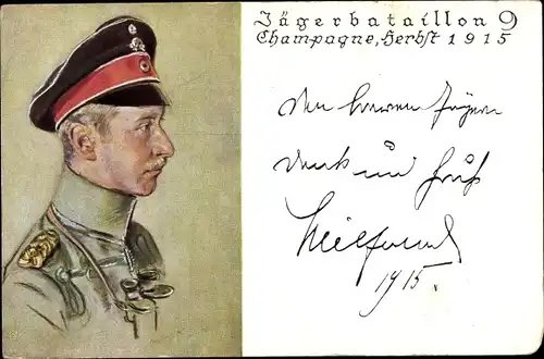 Ak Kronprinz Wilhelm in Uniform, Jägerbataillon 9, Champagne, Herbst 1915