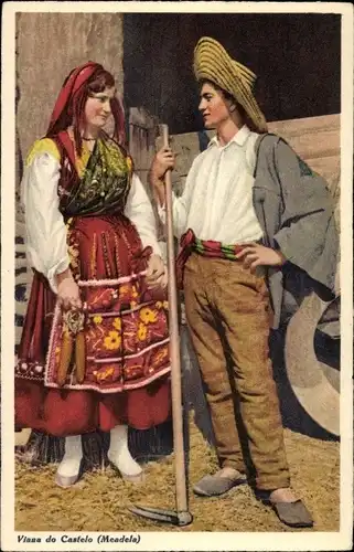 Ak Viana do Castelo, Portugiesische Tracht, Liebespaar