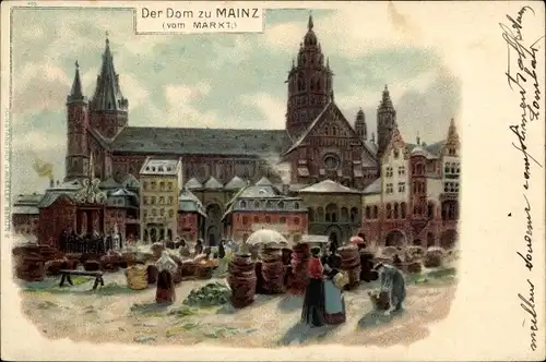 Künstler Litho Mainz am Rhein, Dom, Markt