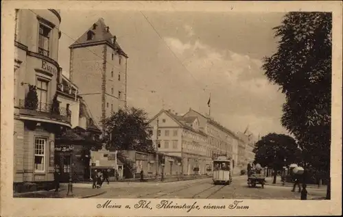 Ak Mainz am Rhein, Rheinstraße, eiserner Turm, Tram