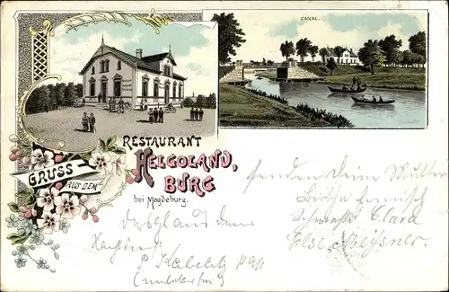Litho Burg bei Magdeburg, Restaurant Helgoland, Kanal