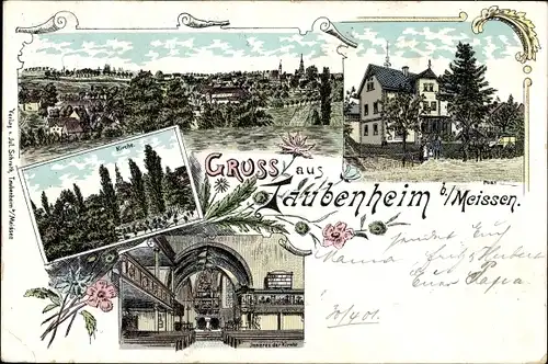 Litho Taubenheim Klipphausen in Sachsen, Kirche, Post, Inneres der Kirche