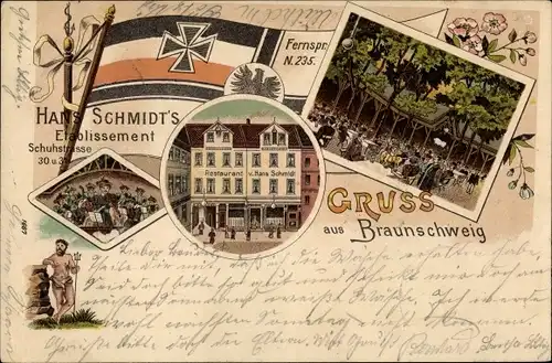 Litho Braunschweig in Niedersachsen, Hans Schmidt's Etablissement, Schuhstraße 30, Kapelle