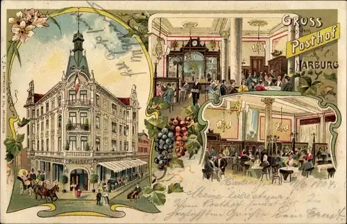 Litho Hamburg Harburg, Posthof Harburg, Innenansicht