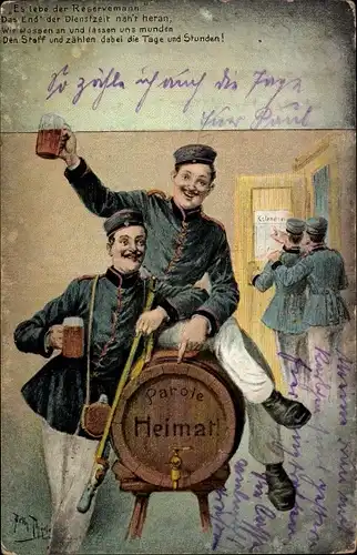Künstler Ak Thiele, Arthur, Es lebe der Reservemann, Parole Heimat, Bierfass