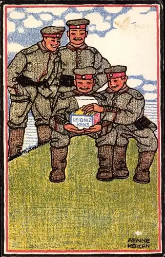 Künstler Ak Koken, Aenne, Reklame, Leibniz Keks, Soldaten
