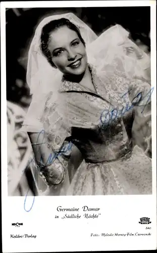 Ak Schauspielerin Germaine Damar, Autogramm, Portrait, Südliche Nächte