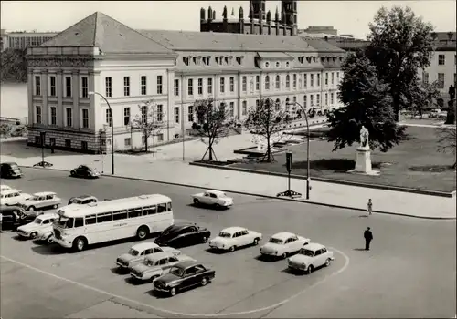 Ak Berlin, Operncafé, Parkplatz, Autos, Bus, Denkmal