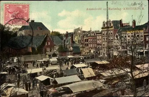 Ak Amsterdam Nordholland Niederlande, Amstelveld op Marktdag