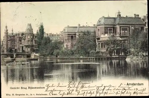 Ak Amsterdam Nordholland Niederlande, Gezicht Brug. Rijksmuseum