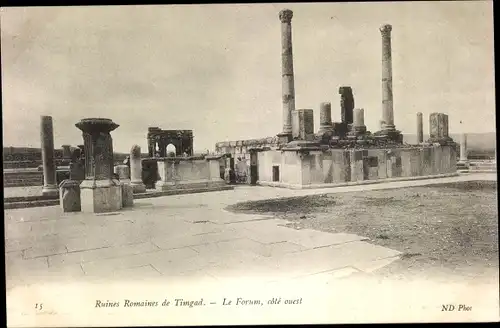Ak Timgad Algerien, Ruines Romaines, Le Forum, cote ouest