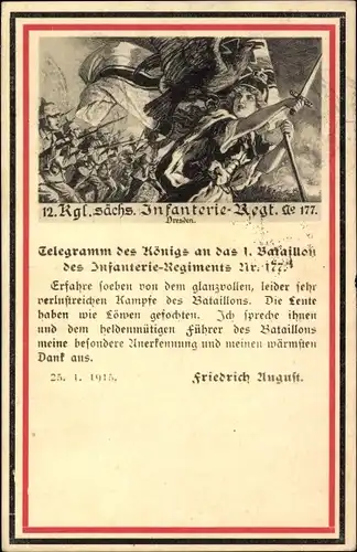 Regiment Ak 12. KS Infanterie Regiment No. 177 Dresden, Telegramm König Friedrich August III.