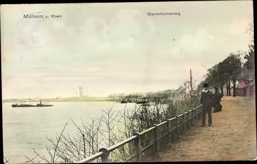 Ak Mülheim Köln am Rhein, Stammheimerweg, Rheinufer, Schiffe