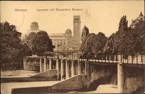 Ak München, Isarpartie mit Deutschem Museum