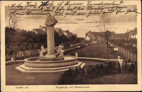 Ak Hamm in Westfalen, Ringanlage mit Bärenbrunnen