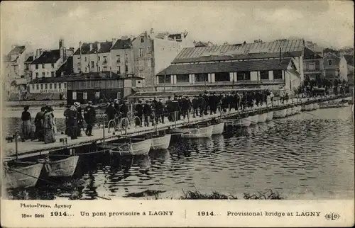 Ak Lagny Oise, Un pont provisoire