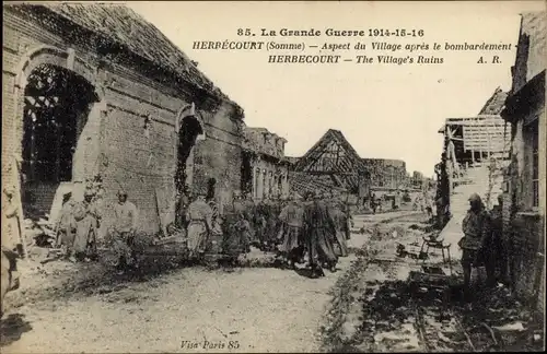 Ak Herbecourt Somme, Village apres le bombardement, Kriegszerstörung 1. WK