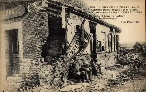 Ak Herbecourt Somme, Ruines du restaurant Lanne, Kriegszerstörung 1. WK