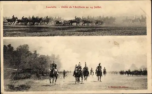 Ak Luneville Meurthe et Moselle, Defile de l'Artillerie au 14 Juillet