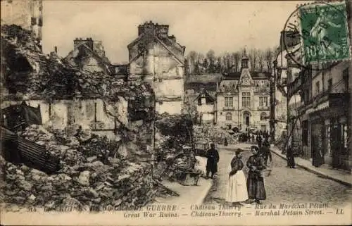 Ak Château Thierry Aisne, Rue du Marechal Petain, Kriegszerstörung 1. WK