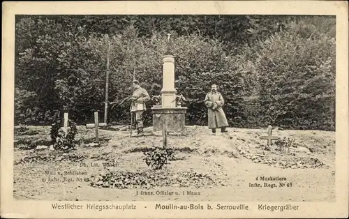 Ak Moulin au Bois Meurthe et Moselle, Kriegergräber, Infanterie Regiment No. 67, Weber, Schlieben