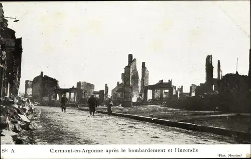 Ak Clermont en Argonne Lothringen Meuse, apres le bombardement, Kriegszerstörung 1. WK