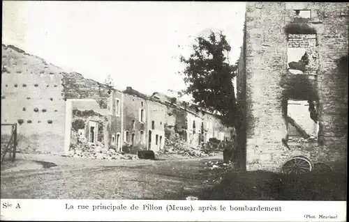 Ak Pillon Meuse, Rue principale apres le bombardement, Kriegszerstörung 1. WK