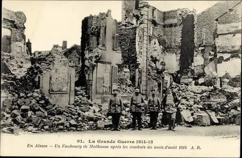 Ak Kingersheim Elsass Haut Rhin, Faubourg de Mulhouse, Kriegszerstörung 1. WK
