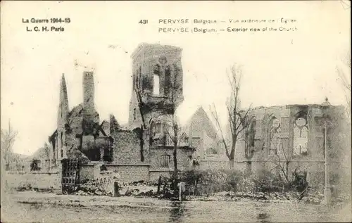 Ak Pervijze Pervyse Diksmuide Dixmude Westflandern, Les Ruines de l'Eglise, Kriegszerstörung 1. WK