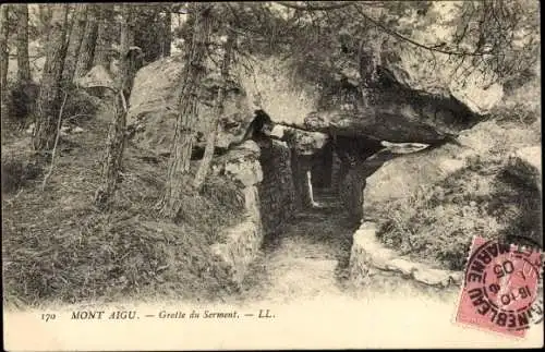 Ak Fontainebleau Seine et Marne, Mont Aigu, Grotte du Serment
