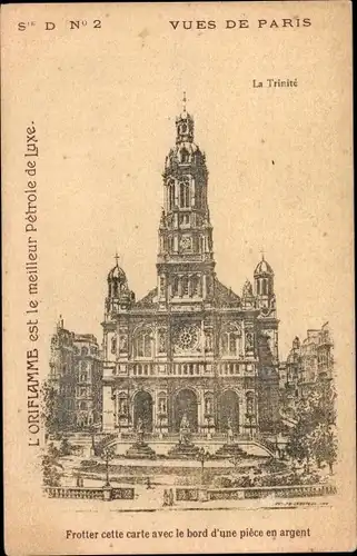 Ak Paris IX, Eglise de la Trinité, Oriflamme, Petrole de Luxe