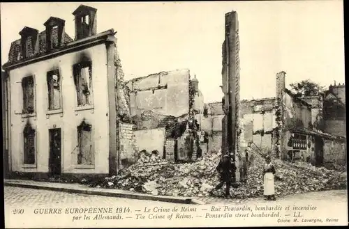 Ak Reims Marne, Guerre Europennee 1914, Rue Ponsardin, bombardee et incendiee