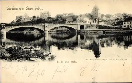 Ak Saalfeld an der Saale Thüringen, An der neuen Brücke, Panorama