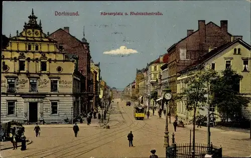 Ak Dortmund im Ruhrgebiet, Körnerplatz und Rheinischestraße, Straßenbahn