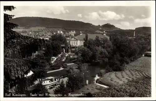 Ak Bad Kissingen Unterfranken Bayern, Saale mit Rosengarten und Regentenbau