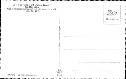 Ak Bad Nauheim in Hessen, Cafe und Restaurant Johannisberg, Außenansicht