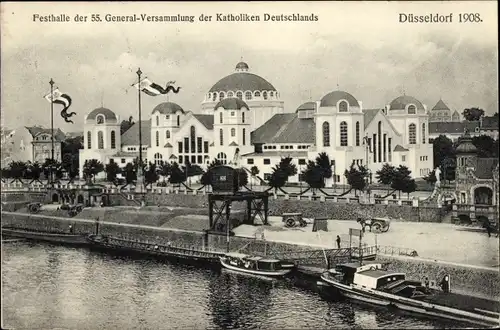 Ak Düsseldorf am Rhein, Festhalle der 55. Generalversammlung der Katholiken Deutschlands 1908