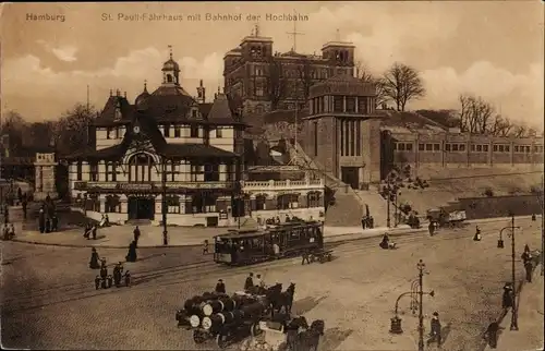 Ak Hamburg Mitte St. Pauli, Fährhaus, Bahnhof der Hochbahn