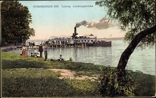 Ak Tutzing Starnberger See, Dampfer an Landungsbrücke