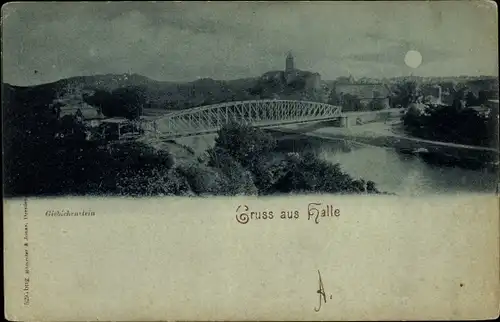 Mondschein Ak Giebichenstein Halle an der Saale, Panorama bei Nacht, Brücke