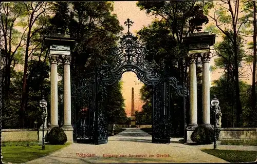 Ak Potsdam, Eingang von Sanssouci am Oberlisk