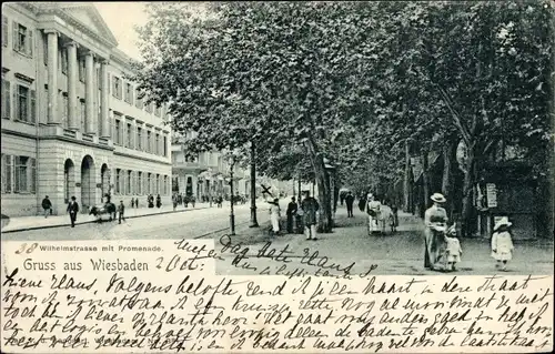 Ak Wiesbaden in Hessen, Wilhelmstraße mit Promenade, Passanten