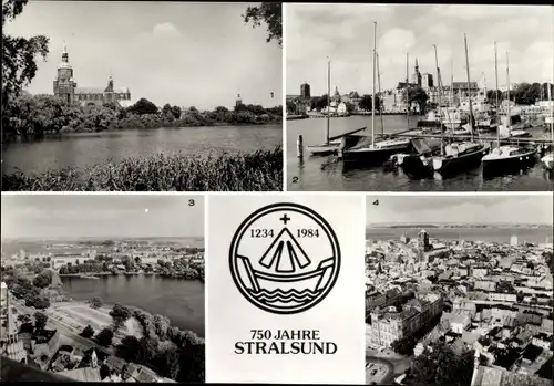 Ak Stralsund in Vorpommern, Marienkirche, Hafen, Frankenvorstadt, Ortsansicht, 750 Jahre