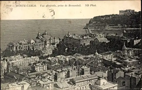 Ak Monte Carlo Monaco, Vue generale prise de Beausoleil
